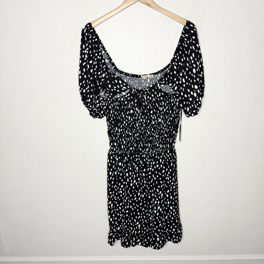 New Liberty Love Puff Sleeve Cadence Dress Womens XL Black White Polka Dot Retro